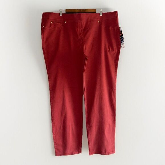 Peter Nygard Luxe Denim Slims Pull On Jean Pant Stretch Straight 3X (24-26) Red - Picture 1 of 15
